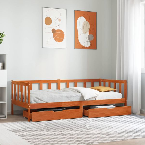 vidaXL Tagesbett mit Kopfteil 3 pcs Wachsbraun Massivholz Kiefer 3422729