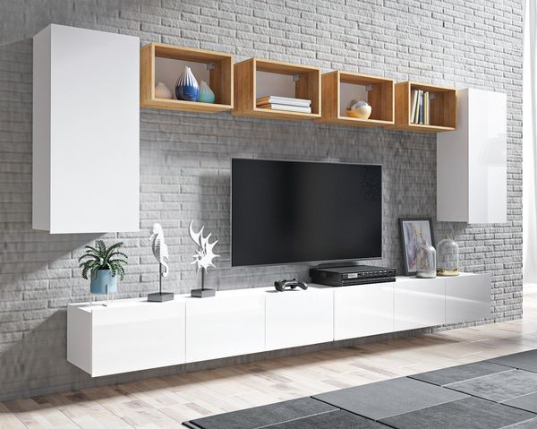 AX LIVING Möbel für Wohnzimmer Kossana 35 Design Goldene Eiche/Weiß