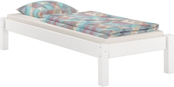 Weißes Futonbett ohne Kopfteil Kiefer massiv 90x200 mit Matratze und Rollrost 60.35-09WM