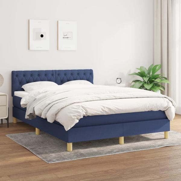 vidaXL Boxspringbett mit Matratze Blau 140x190 cm Stoff 3140855