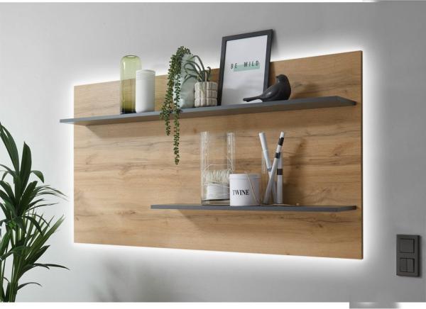 Lomadox Wandregal CRISP-61, Wotan Eiche Nb. mit Absetzungen in anthrazit 155/80/20 cm