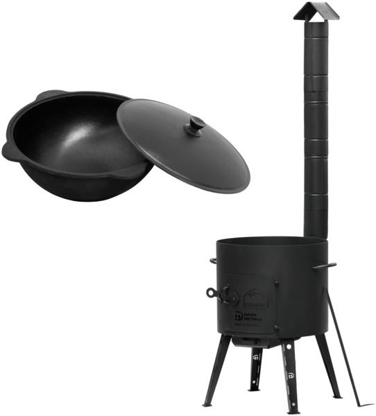 Ø36 Uchag 2mm stahl Utschak mit Schornstein Abzugsrohr Utschag Campingofen 10L Kazan Rund Kasan Feuerstelle Feldküche Außenküche Eintopfofen Gulaschkanone