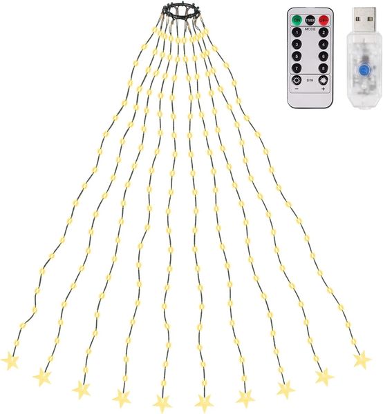 SALCAR 2m Christbaumbeleuchtung mit Ring, Weihnachtsbaum Lichterkette mit 10 Girlanden,