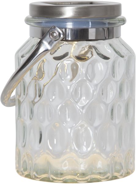 LED Solar-Laterne ,Pireus', Glas, Edelstahl, Dämmerungssensor, warmweiß, 16cm