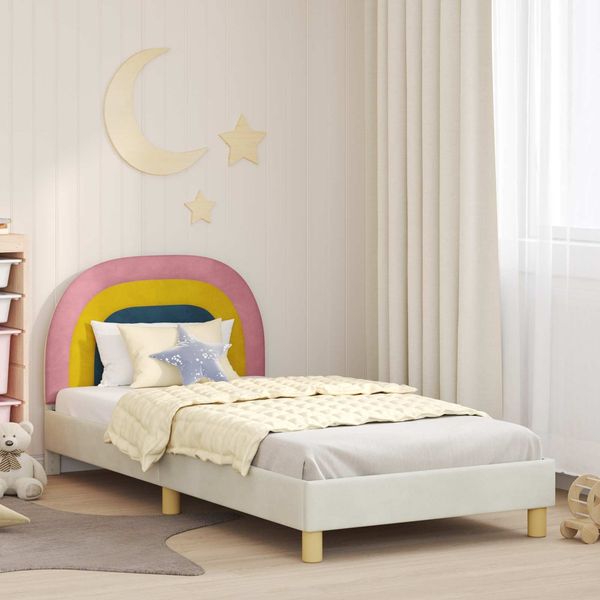 vidaXL Kinderbettgestell mit Kopfteil Creme 90 x 200 cm Samt 42011012