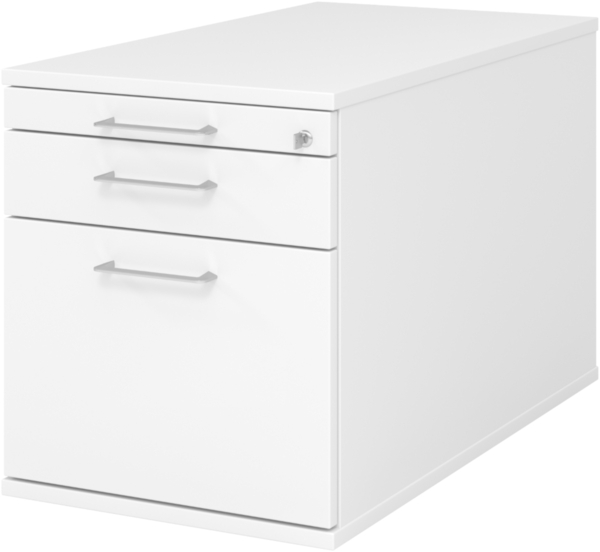 bümö Rollcontainer mit Hängeregister für Hängeordner, Container abschließbar in weiß - Rollwagen mit Hängeregistratur als Schreibtisch Unterschrank od. Bürocontainer m. Bügelgriffe, TC20-W-W-BS