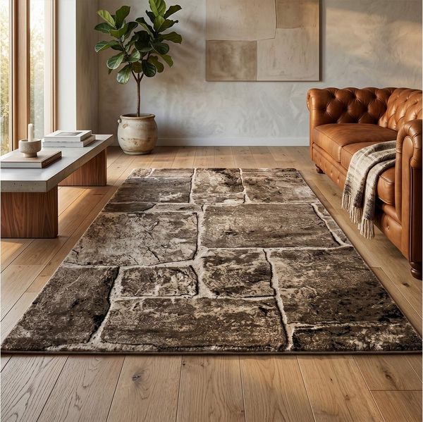 Vimoda Teppich Teppichwohnzimmer Motiv Granit Optik dicht, weich, Rechteckig, Höhe: 11 mm, Läufer Stein Mauer Optik in Beige Braun
