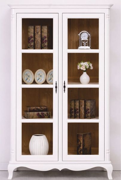 Casa Padrino Landhausstil Vitrine mit 2 Glastüren Weiß / Braun 112 x 49 x H. 190 cm