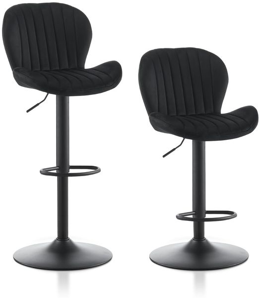 TUKAILAI Barhocker 2er Set aus Samt, Barstuhl Höhenverstellbar,360°Drehbar, Hocker mit lehne,fußstütze,metallrahmen, Gepolsterter Küchenhocker Tresenhocker, Bar Chair für Küche Bars, Schwarz