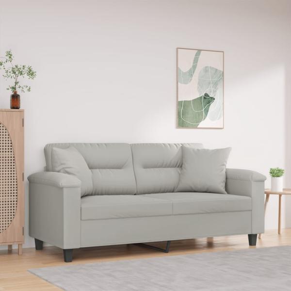 vidaXL 2-Sitzer-Sofa mit Kissen Hellgrau 140 cm Mikrofasergewebe 3200972