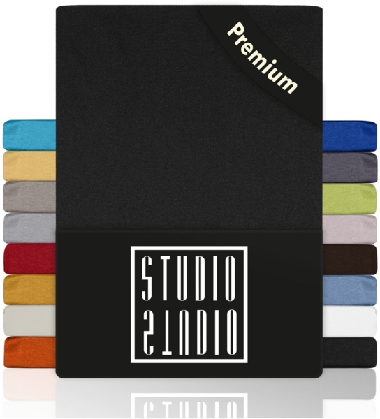 STUDIO Spannbettlaken Classic, viele Größen, 100% Baumwolle, made in GREEN / EU, Jersey Baumwolle, Gummizug: rundum, 90x200-100x200 cm Bettlaken Spannbetttuch bis 25 cm Höhe - anthrazit