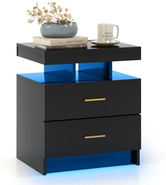 COSTWAY Nachttisch (1-St), mit LED-Beleuchtung, Sofatisch mit 2 Schubladen, 50 x 40 x 58 cm