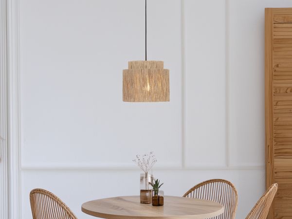 Pendelleuchte SMILLA 1-flammig aus Jute Natur im Boho Stil, Ø 31cm