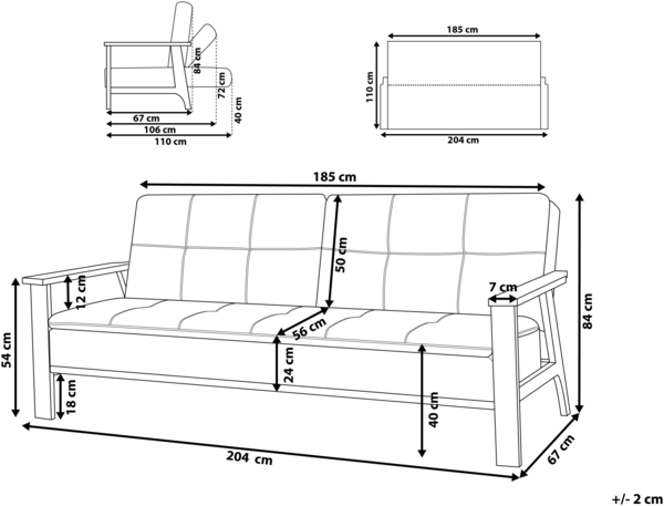 Schlafsofa 3-Sitzer TJORN Stoff Dunkelgrau Bild 2