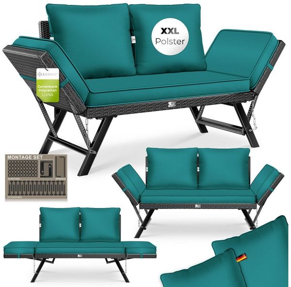 KESSER Gartenbank Polyrattan Gartensofa 4-in-1 mit Liegefunktion & Verstell-Funktion (Gartencouch mit Sitzkissen & Rückenkissen Extra Dicke & Weiche Polster), Balkon-Sofa Wetterfest für Garten, Balkon & Terrasse