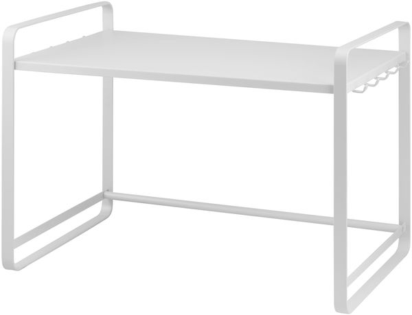 Mikrowellenregal, Bäckerregal mit 2 integrierten Hakenleisten, aus Metall in weiß