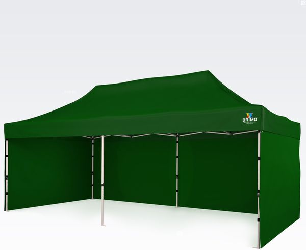 Faltpavillon 3x6 m (inkl. 3 Seitenwände) – Robuste Stahlkonstruktion und Plane 330 g/m². - mit 3 Wänden - Grün