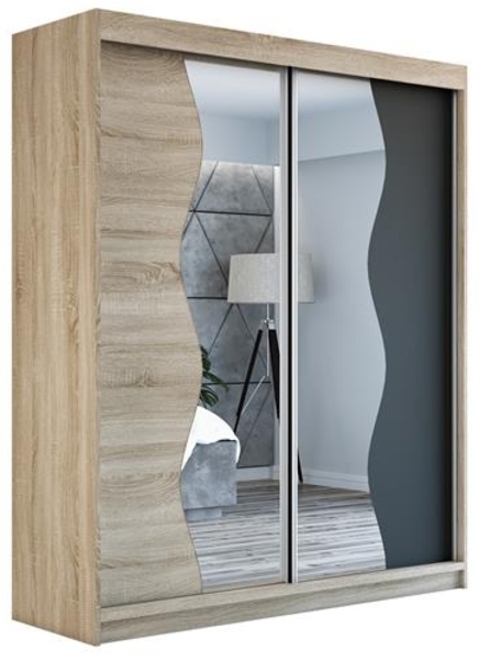 Schwebetürenschrank RIMA 2-türig Schrank 180 cm (mit Spiegel) Farbe: Sonoma , schwarz