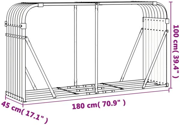 vidaXL Kaminholzunterstand Braun 180x45x100 cm Verzinkter Stahl 364574 Bild 9