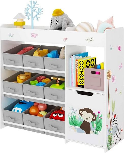 HOMECHO Spielzeugtruhe, Spielzeugregal Bücherregal Kinderzimmer mit 9 boxen