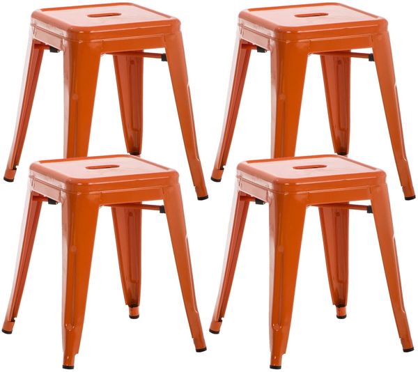 Hocker FULDA 4er Set - 40 x 40 x 46 cm, Metall, Orange | Küchenhocker Esszimmerhocker Stapelhocker