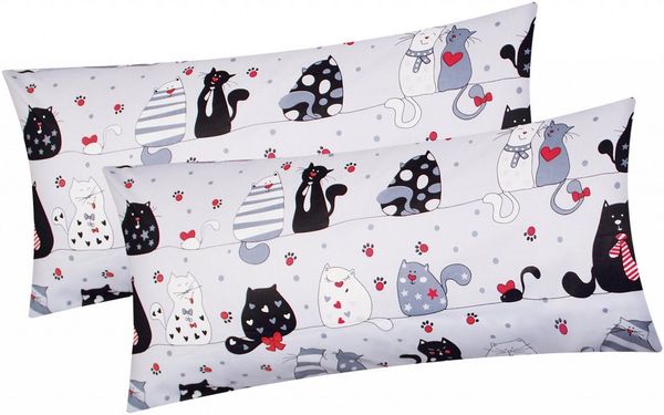 Heubergshop Kissenbezug, (2 Stück), 40x80cm Baumwolle Katzen Pfoten Kissenhülle Kinder (KY-Katzen-Grau)