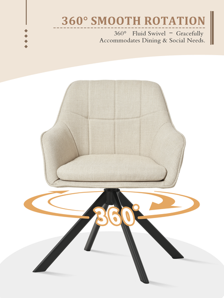 GOEURVANT 1437 Esszimmerstühle 6er-Set, 360° Drehbar, Webstoff - Beige Stoff Bild 8