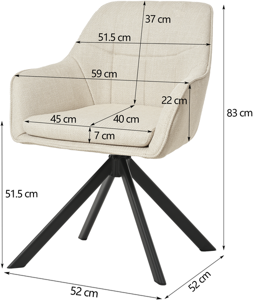 GOEURVANT 1437 Esszimmerstühle 6er-Set, 360° Drehbar, Webstoff - Beige Stoff Bild 7