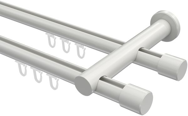 Innenlauf-Gardinenstangen-Set Platon Santo 100 cm, 2-läufig, 20 mm Ø Weiß