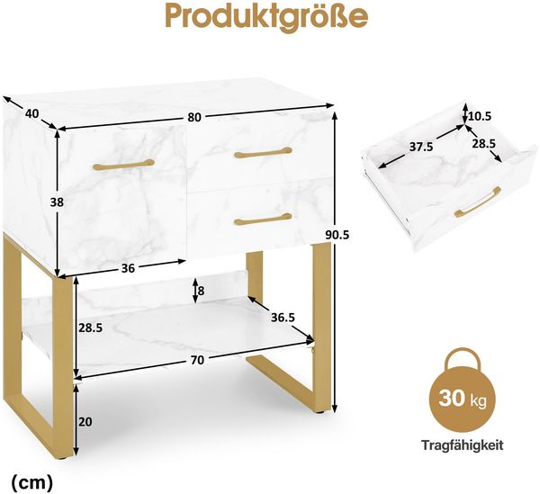 BarberPub Sideboard mit 2 Schubladen, Badezimmerschrank mit Schrank & Offener Ablage, Kommode Metallgestell, Beistellschrank für Friseursalon, Aufbewahrungsschrank, 6678 Bild 3