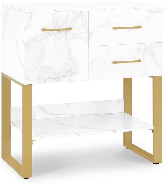 BarberPub Sideboard mit 2 Schubladen, Badezimmerschrank mit Schrank & Offener Ablage, Kommode Metallgestell, Beistellschrank für Friseursalon, Aufbewahrungsschrank, 6678