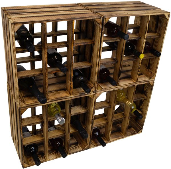 Kistenkolli Altes Land Allzweckkiste 4er set Weinregal 9er geflammt Flaschenregal Weinschrank Weinablage (Spar-Set)