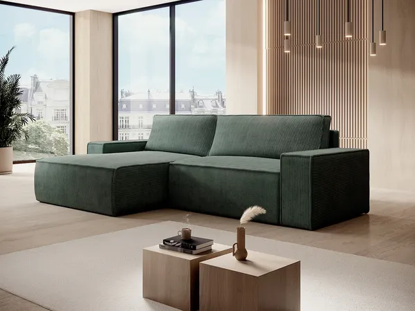Vente-unique - AMELIA Sofa SamtStoff Grün - B 160 cm x H 85 cm x L 267 cm