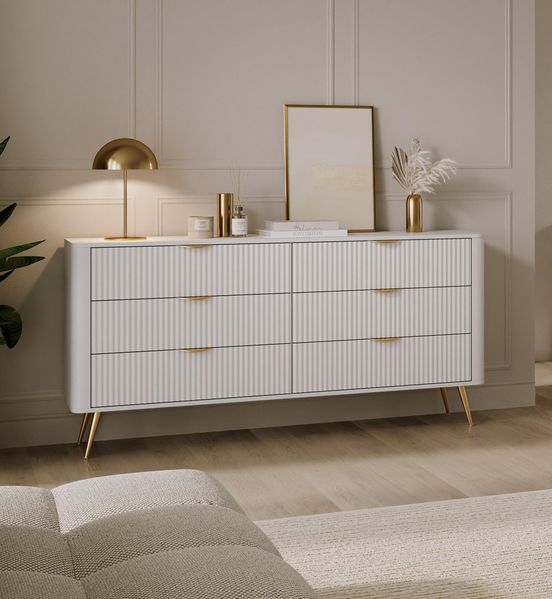 AX LIVING Kommode Weiß mit Schubladen Vespasia 163 6S - 163,2cm breit
