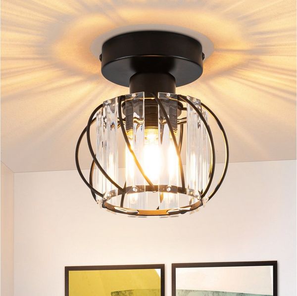 Nettlife Deckenleuchte retro Schwarz Kristall Modern E27 Küchenlampe Metall, LED wechselbar, Innen Deckenbeleuchtung für Korridor Balkon Wohnzimmer Hotel