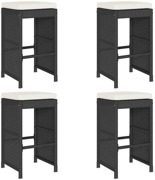 vidaXL Garten-Barhocker mit Kissen 4 Stk. Schwarz Poly Rattan 368689