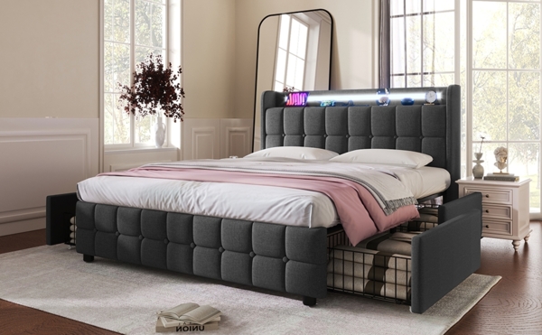 Polsterbett 160x200 cm mit Stauraum, LED-Beleuchtung und integrierter USB-Station – modernes Design Bild 4