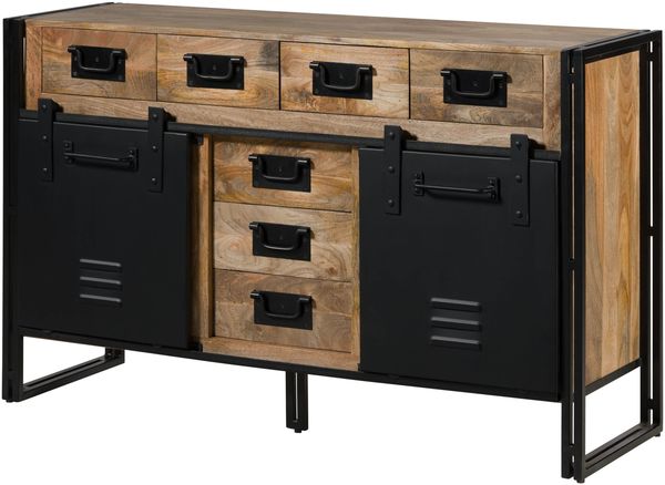 Sideboard Mango 150x45x90 natur klar lackiert / Metall schwarz BLACKBURN #110