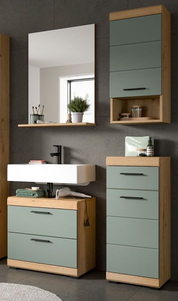 Badmöbel Set in Shawn grün und Eiche 4-teilig 112 cm