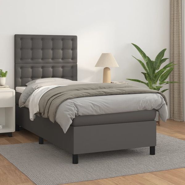 vidaXL Boxspringbett mit Matratze Grau 90x190 cm Kunstleder 3142819