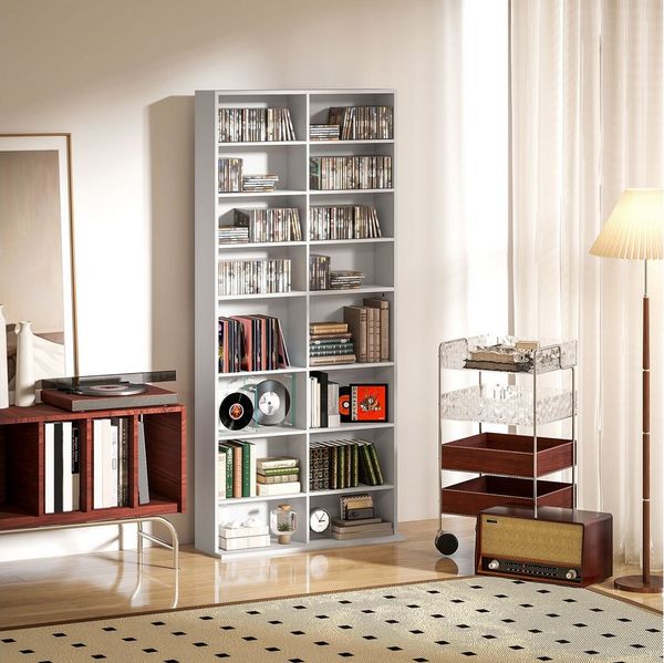 HOMCOM CD-Regal CD-Ständer für bis zu 640 CDs oder 360 DVDs oder 430 Blurays, CD DVD Blueray Regal 1-tlg, fürs Wohnzimmer 24 x 175 cm Weiß