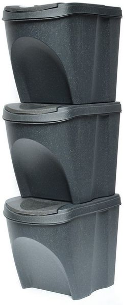 KAGM Mülleimer Mülleimer Set Abfalleimer Müllsortierer Kunststoff 3 x 25L Anthrazit