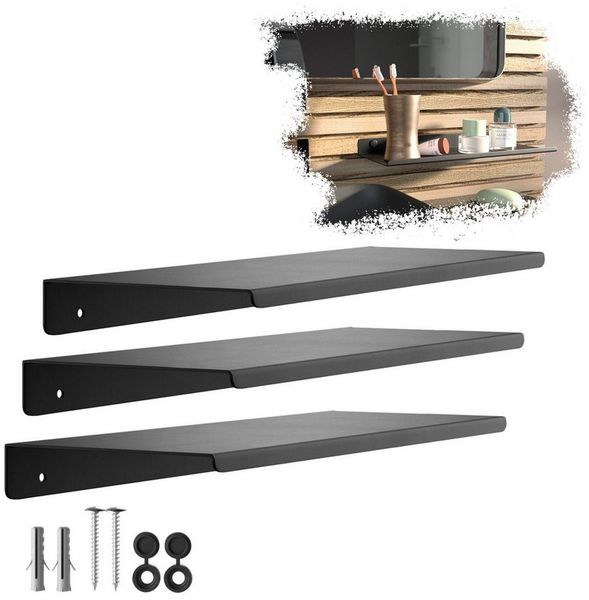 SO-TECH® Wandregal Schweberegal HOVER 35/45 x 13 x 3 cm inkl. Befestigungsset, 3-tlg, Wandmontage, für Bad Küche oder Wohnzimmer, Schwarz