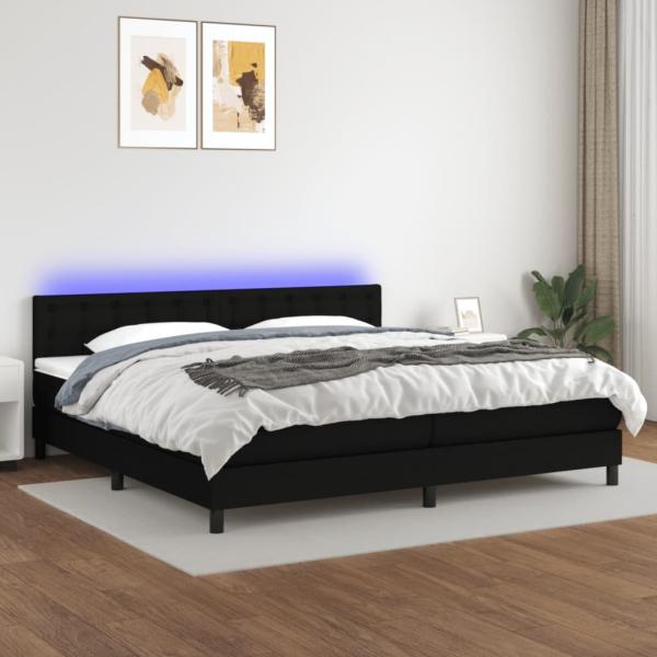 Boxspringbett mit Matratze & LED Stoff Schwarz 200 x 200 cm, Härtegrad: H2 [3133503]