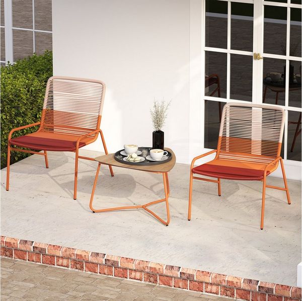 COSTWAY Balkonset, (3-tlg), Rattan Gartenmöbel Set für 2 Personen, mit Tisch