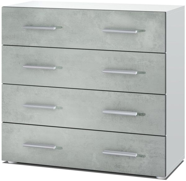 Vladon Sideboard Pavos, Kommode mit 4 Schubladen, Weiß matt/Beton Oxid Optik (76 x 72 x 35 cm)