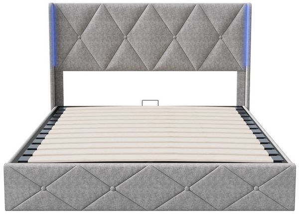 Furnishings Home Polsterbett Stauraumbett Doppelbett inkl. LED + Bettkasten (Hydraulisch anhebbarer Bettstauraum), Knopfdesign, Mit LED-Beleuchtung, Lattenrost, Samt, 160x200 cm