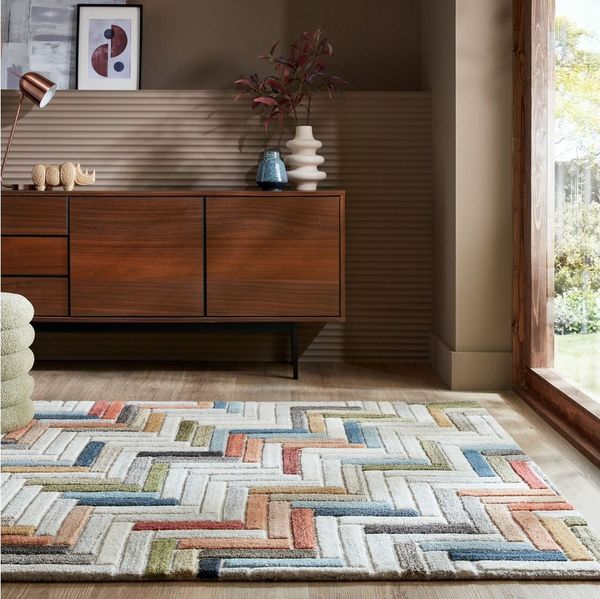 FLAIR RUGS Wollteppich Russo, rechteckig, Höhe: 10 mm, Geometrischer moderner Teppich aus Russo-Wolle