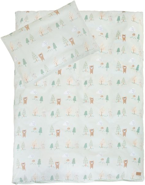 roba Babybett 70 x 140 cm Woodland Buddies - Umbaubares Kinderbett mit Zubehör - Inkl. Matratze, Himmel & Nestchen für Babys & Kleinkinder - Bettwäsche-Set 100x135 cm - Weiß / Grün Bild 8