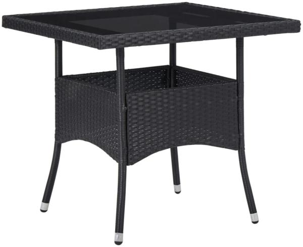 vidaXL Garten-Esstisch Schwarz Poly Rattan und Glas 46177